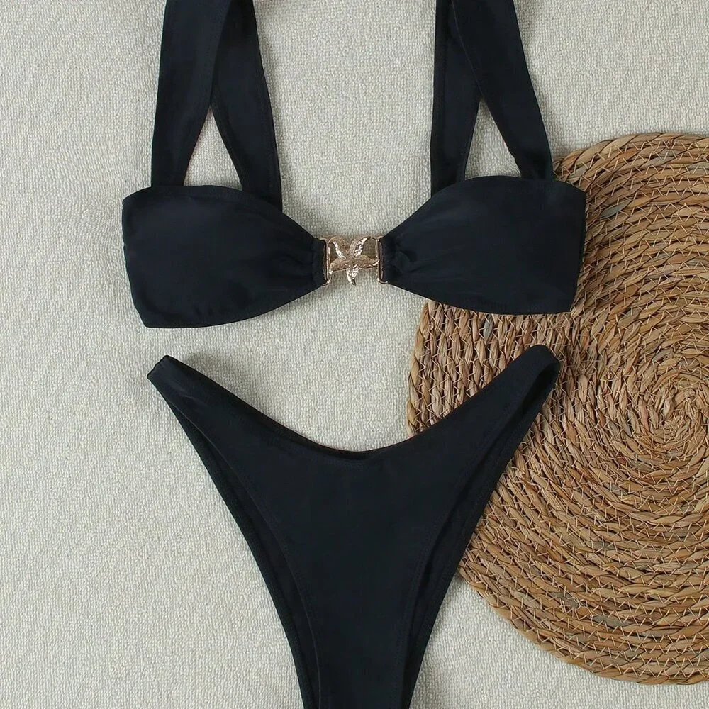 Black Cute Women's Sexy Starfish Decor Bikini Set